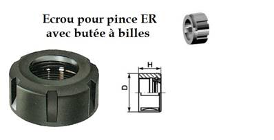 Ecrou avec butée à bille pour pince ER40 type 9835