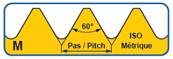 Taraud machine Co5 Bague jaune Filetage métrique ISO DIN 13 Forme C hélice 40° DIN 376 M 12 x 1.75