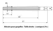 Alésoirs à main taille droite pour goupille 2% E66011 DIN9A HSS-M2 Ø16