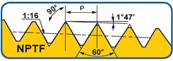 Taraud machine court Co5 Forme C Hélice 35° pas gaz conique Conicité 1:16 NPTF 3/4 x 14